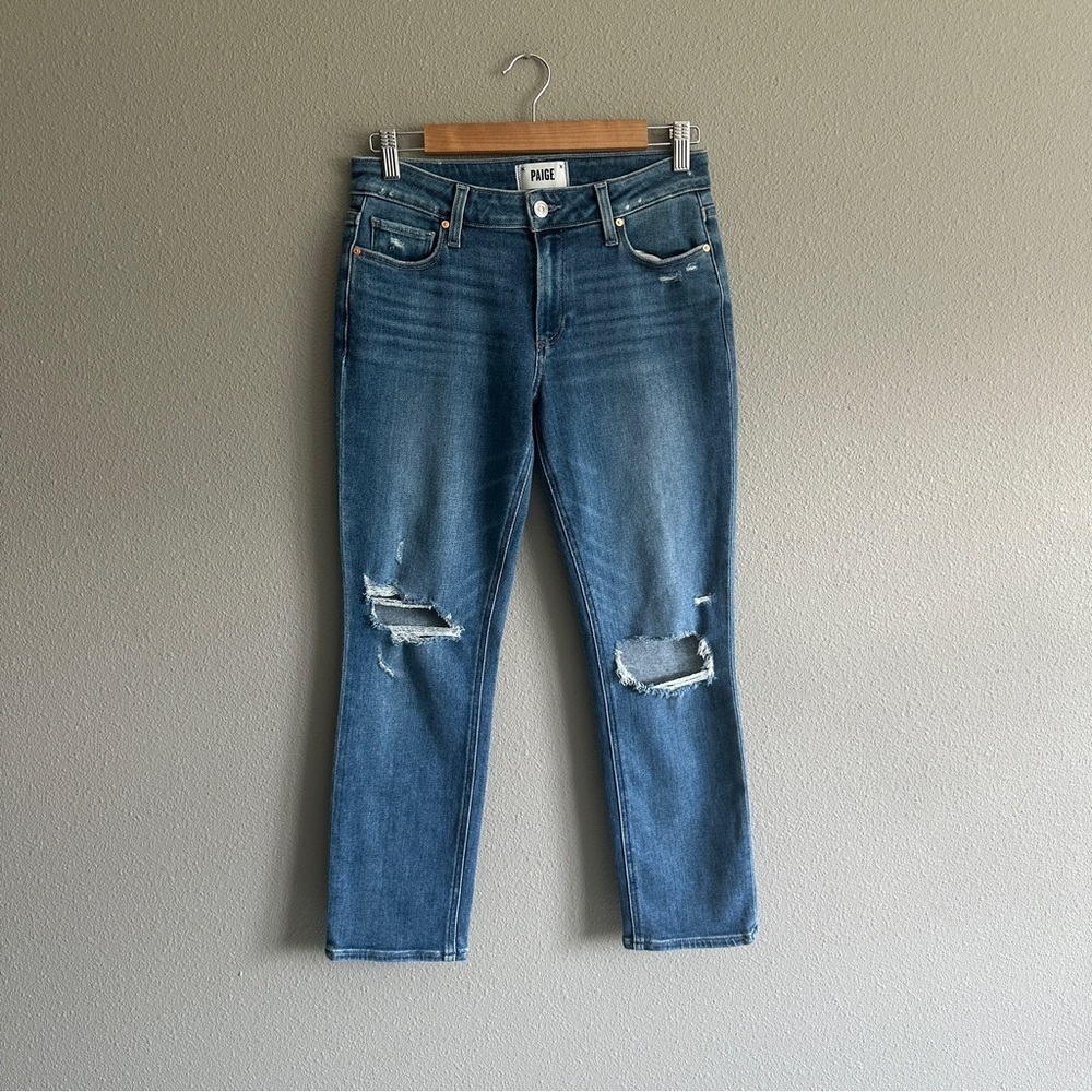 Paige Brigitte Blue Distressed Crop Jeans 25